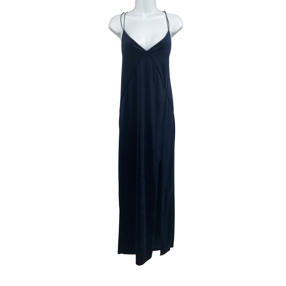 Zara Maxi Dress Women S Navy Velvet Open Back Slit Classic Minimalist Party Gala
